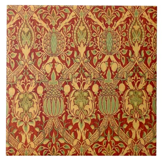 William Morris Pattern Red Turquoise Gold Tegeltje (Voorkant)