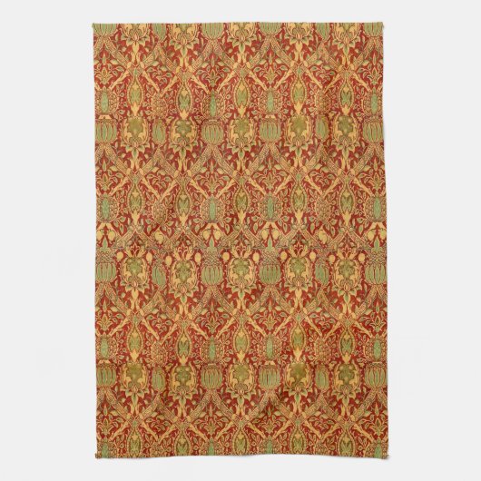William Morris Pattern Red Turquoise Gold Theedoek (Verticaal)