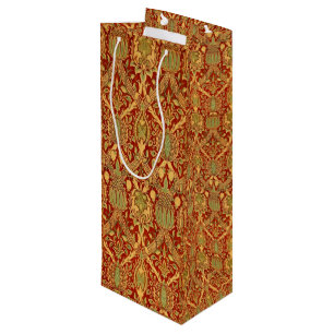 William Morris Pattern Red Turquoise Gold Wijn Cadeautas