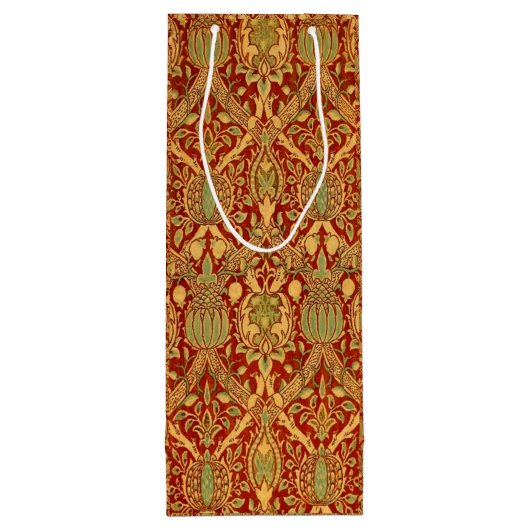 William Morris Pattern Red Turquoise Gold Wijn Cadeautas (Achterkant)