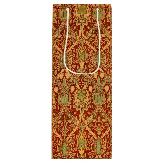  William Morris Pattern Red Turquoise Gold Wijn Cadeautas (Voorkant)