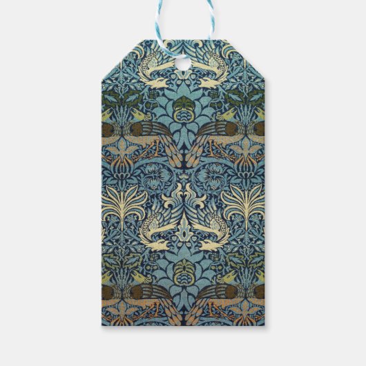 William Morris Pauw en Draak geweven ontwerp Cadeaulabel (Voorkant)