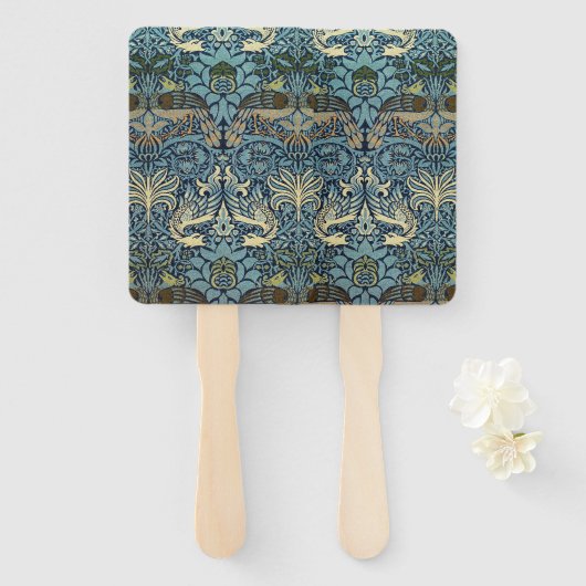William Morris Pauw en Draak geweven ontwerp Handwaaier (Voorkant en achterkant)