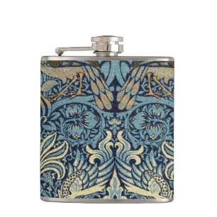 William Morris Pauw en Draak Geweven Ontwerp Heupfles