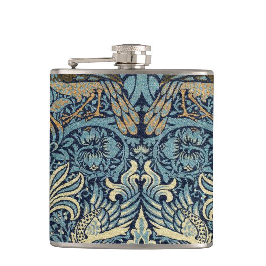 William Morris Pauw en Draak Geweven Ontwerp Heupfles (Voorkant)