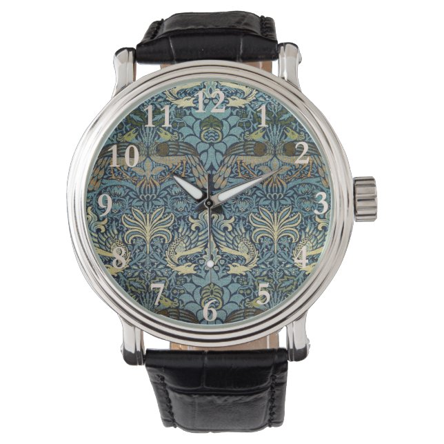 William Morris Pauw en Draak geweven ontwerp Horloge (Voorkant)