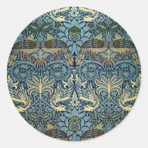 William Morris Pauw en Draak Geweven Ontwerp Ronde Sticker
