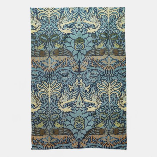 William Morris Pauw en Draak geweven ontwerp Theedoek (Verticaal)