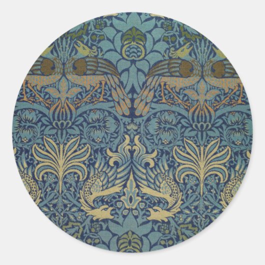 William Morris Peacock and Dragon Ronde Sticker (Voorkant)