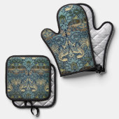 William Morris Peacock and Dragon Woven Design Ovenwant & Pannenlap Set (Voorkant / Achterkant)