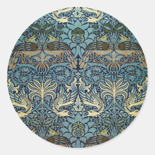 William Morris Peacock and Dragon Woven Design Ronde Sticker (Voorkant)