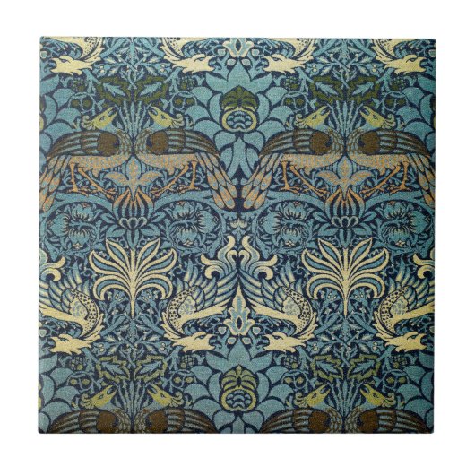 William Morris Peacock and Dragon Woven Design Tegeltje (Voorkant)