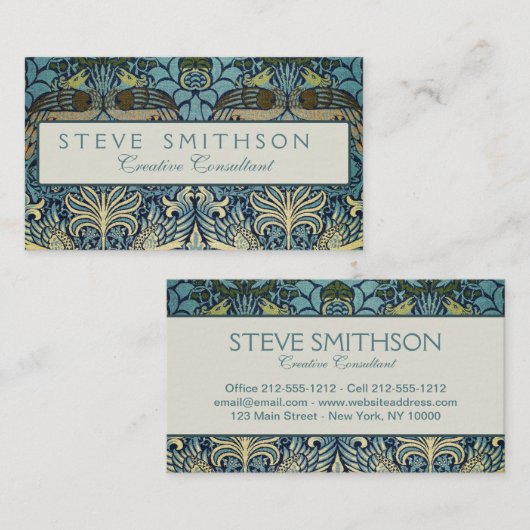 William Morris Peacock and Dragon Woven Design Visitekaartje (Voorkant / Achterkant)