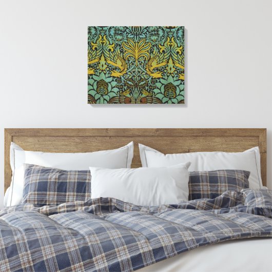 William Morris Peacock Dragon Wallpaper Canvas Afdruk (Insitu (Slaapkamer))