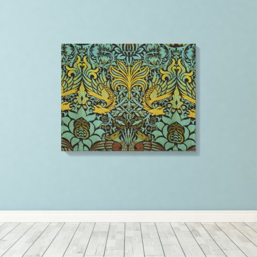 William Morris Peacock Dragon Wallpaper Canvas Afdruk (Insitu (Houten vloer))