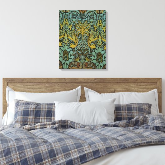 William Morris Peacock Dragon Wallpaper Canvas Afdruk (Insitu (Slaapkamer))