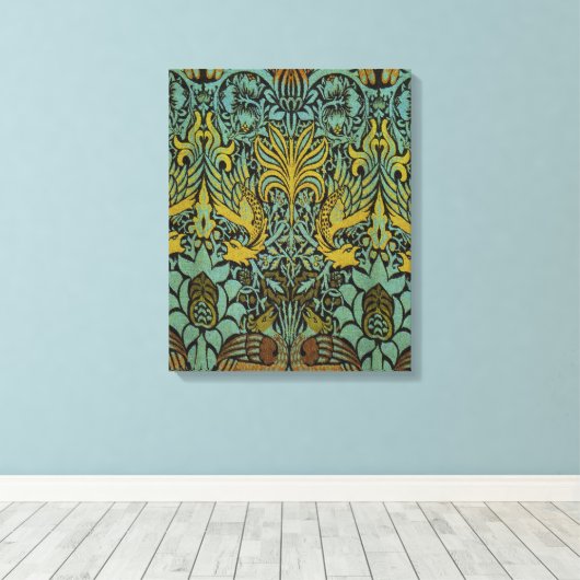 William Morris Peacock Dragon Wallpaper Canvas Afdruk (Insitu (Houten vloer))