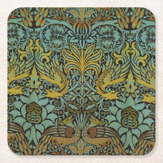 William Morris Peacock Dragon Wallpaper Kartonnen Onderzetters (Voorkant)