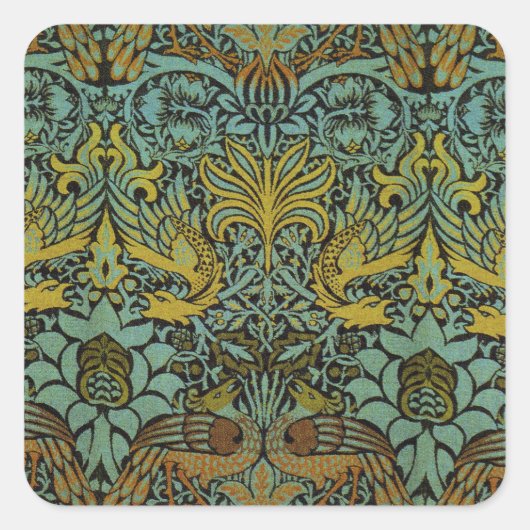 William Morris Peacock Dragon Wallpaper Vierkante Sticker (Voorkant)