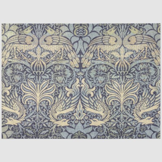 William Morris Peacock en Dragon Blue Decoupage Tissuepapier (Voorkant)