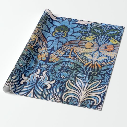 William Morris Peacock en Dragon Blue Pattern Cadeaupapier (Uitgerold)