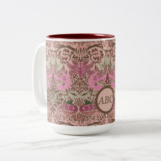 William Morris Peacock en Dragon Monogram Tweekleurige Koffiemok (Voorkant links)