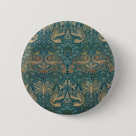 William Morris Peacock en Dragon Textile Design Ronde Button 5,7 Cm (Voorkant)