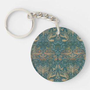 William Morris Peacock en Dragon Textile Design Sleutelhanger