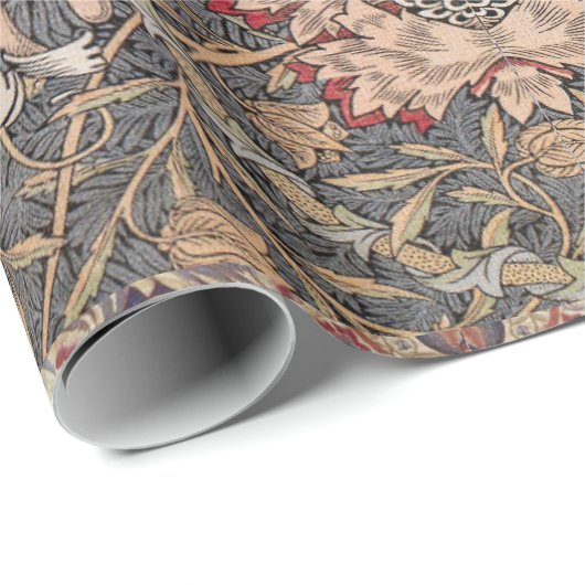 William * Morris Peacock Floral Peach Green Cadeaupapier (Rol Hoek)
