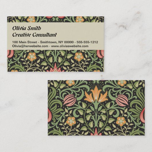 William Morris Persian Floral Antiek Visitekaartje (Voorkant / Achterkant)