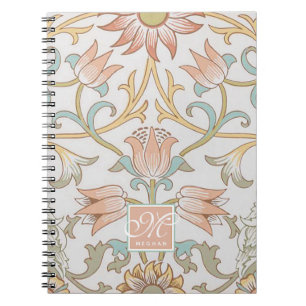 William Morris, perzik roze tulpen Elegante bloeme Notitieboek