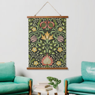 William Morris Perzisch Zwart Bloemmotief Tegelmot Hangend Wandkleed