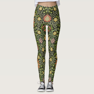 William Morris Perzisch Zwart Bloemmotief Tegelmot Leggings