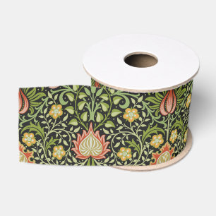 William Morris Perzisch Zwart Bloemmotief Tegeltje Grosgrain Lint