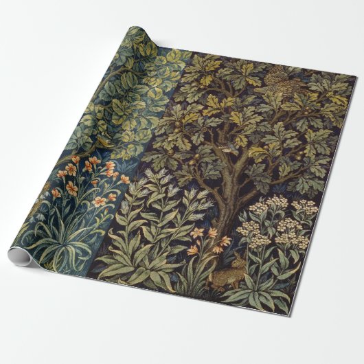 William Morris - Pheasant Bird Tree Botanical Cadeaupapier (Uitgerold)