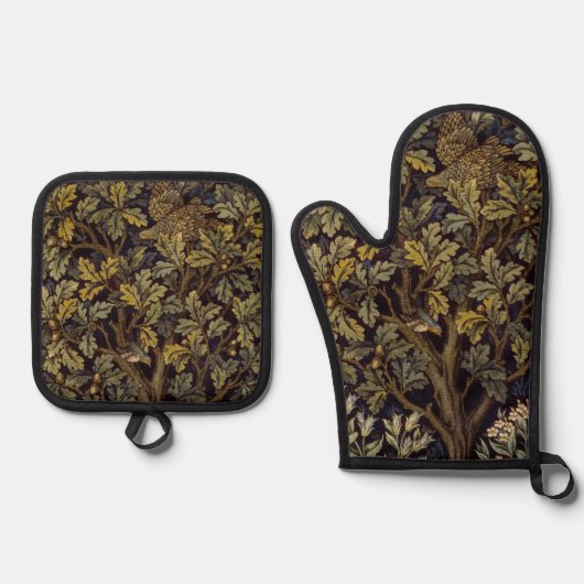 William Morris - Pheasant Bird Tree Botanical Ovenwant & Pannenlap Set (Voorkant)