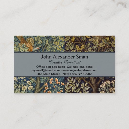 William Morris - Pheasant Bird Tree Botanical Visitekaartje (Achterkant)