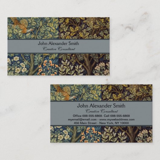 William Morris - Pheasant Bird Tree Botanical Visitekaartje (Voorkant / Achterkant)