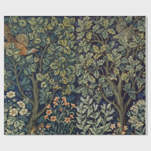 William Morris Pheasant Bird Tree Woodland Cadeaupapier (Vlak)