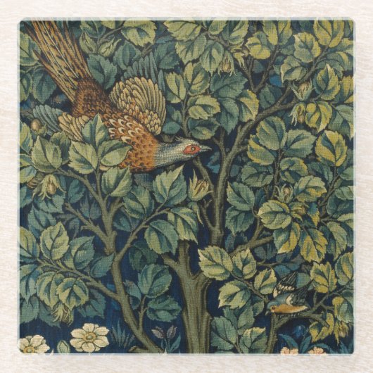 William Morris Pheasant Bird Tree Woodland Glazen Onderzetter (Voorkant)