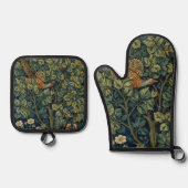 William Morris Pheasant Bird Tree Woodland Ovenwant & Pannenlap Set (Voorkant)