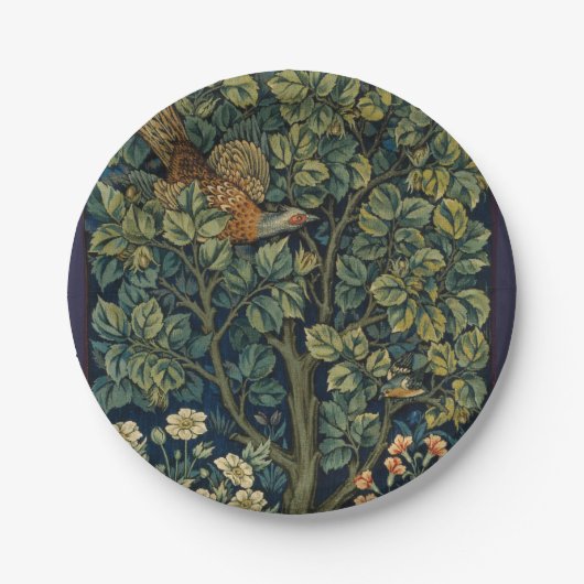 William Morris Pheasant Bird Tree Woodland Papieren Bordje (Voorkant)