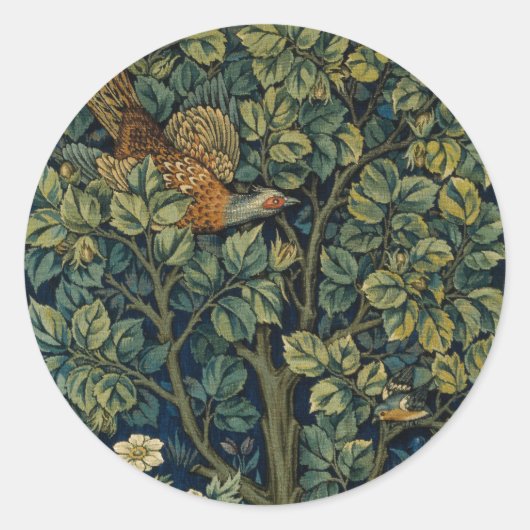 William Morris Pheasant Bird Tree Woodland Ronde Sticker (Voorkant)