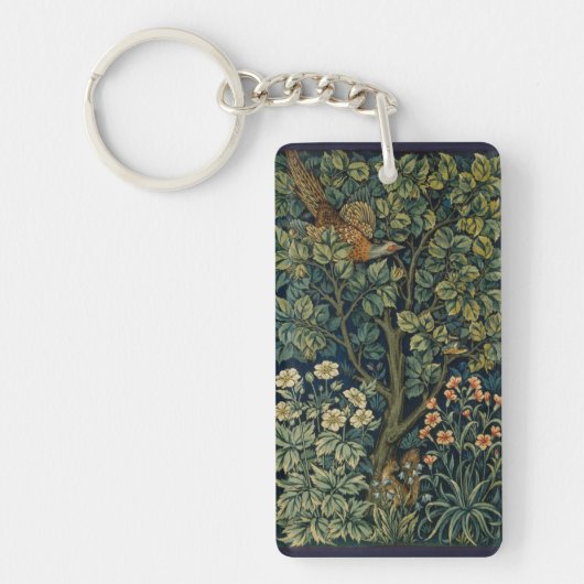 William Morris Pheasant Bird Tree Woodland Sleutelhanger (Voorkant)