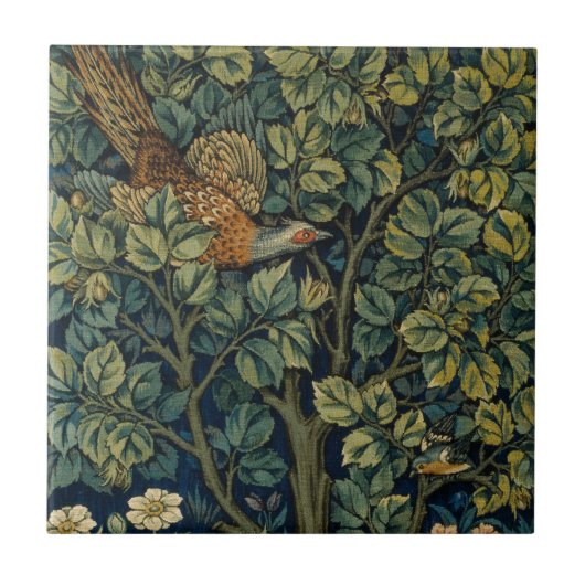 William Morris Pheasant Bird Tree Woodland Tegeltje (Voorkant)