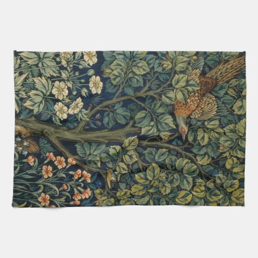 William Morris Pheasant Bird Tree Woodland Theedoek (Horizontaal)