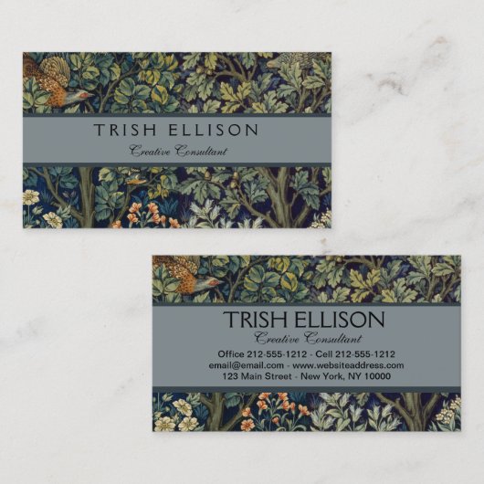 William Morris Pheasant Bird Tree Woodland Visitekaartje (Voorkant / Achterkant)