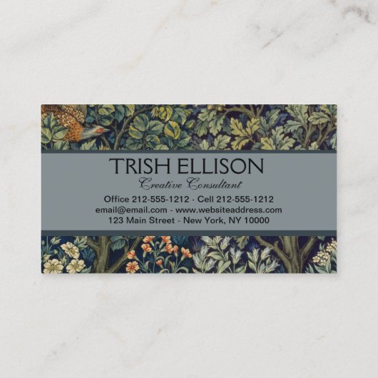 William Morris Pheasant Bird Tree Woodland Visitekaartje (Achterkant)