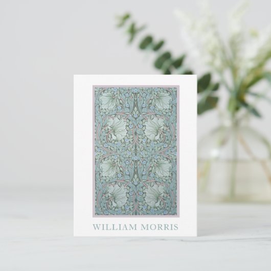 William Morris - Pimpernel: Blauwe & Groene Bloeme Briefkaart (Staand voorkant)