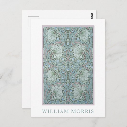 William Morris - Pimpernel: Blauwe & Groene Bloeme Briefkaart (Voorkant / Achterkant)